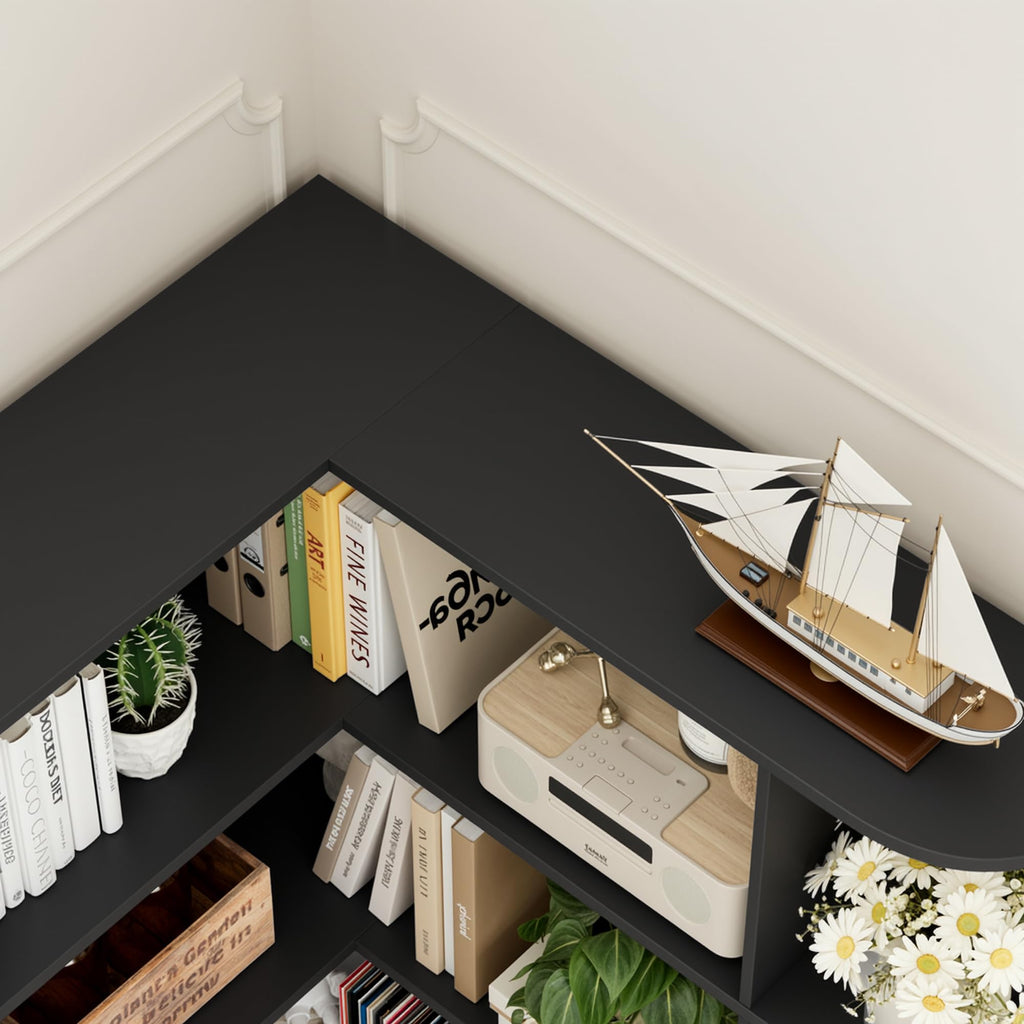 72" Tall 6-Tier Black Corner Bookshelf Z42532