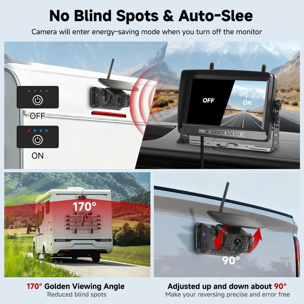 Dual Magnetic Wireless Backup Camera, 7” 1080P HD 4CH DVR Monitor O39738