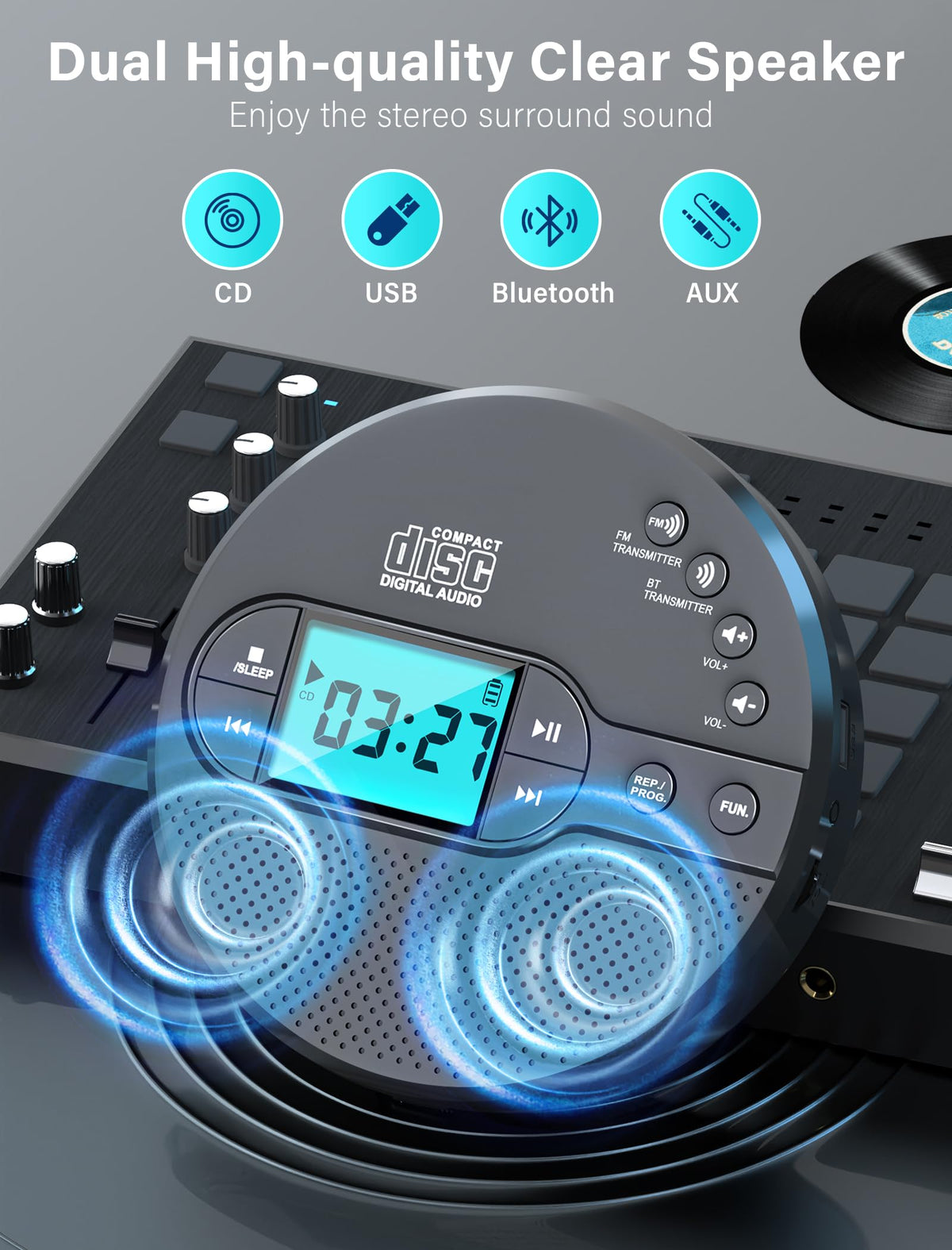 Portable CD Player with Bluetooth USB AUX FM P2433