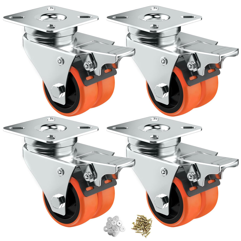 2" Double Wheel Casters with Brake 4 Pack K35354