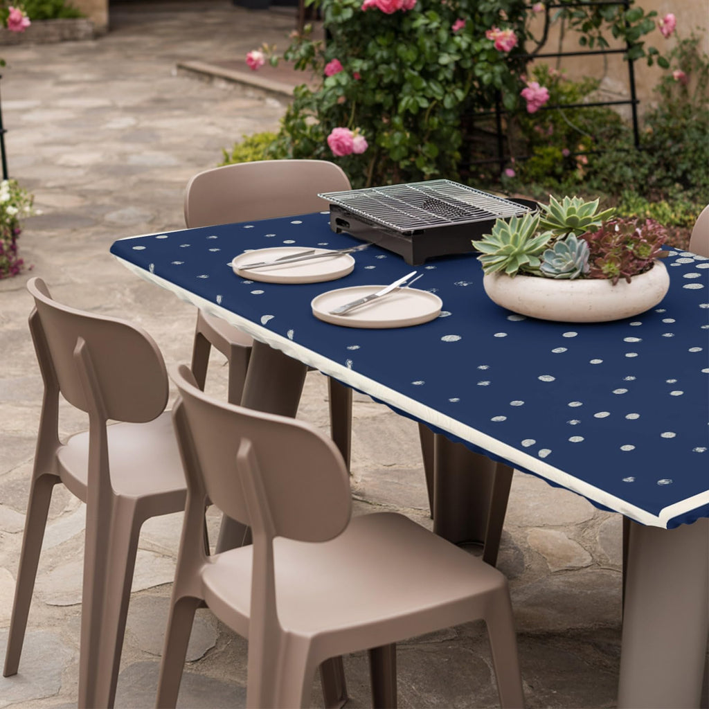 Silver Speckle Fitted Rectangle Tablecloth 32" x 72" Navy Blue Elastic Waterproof Table Cover W68091