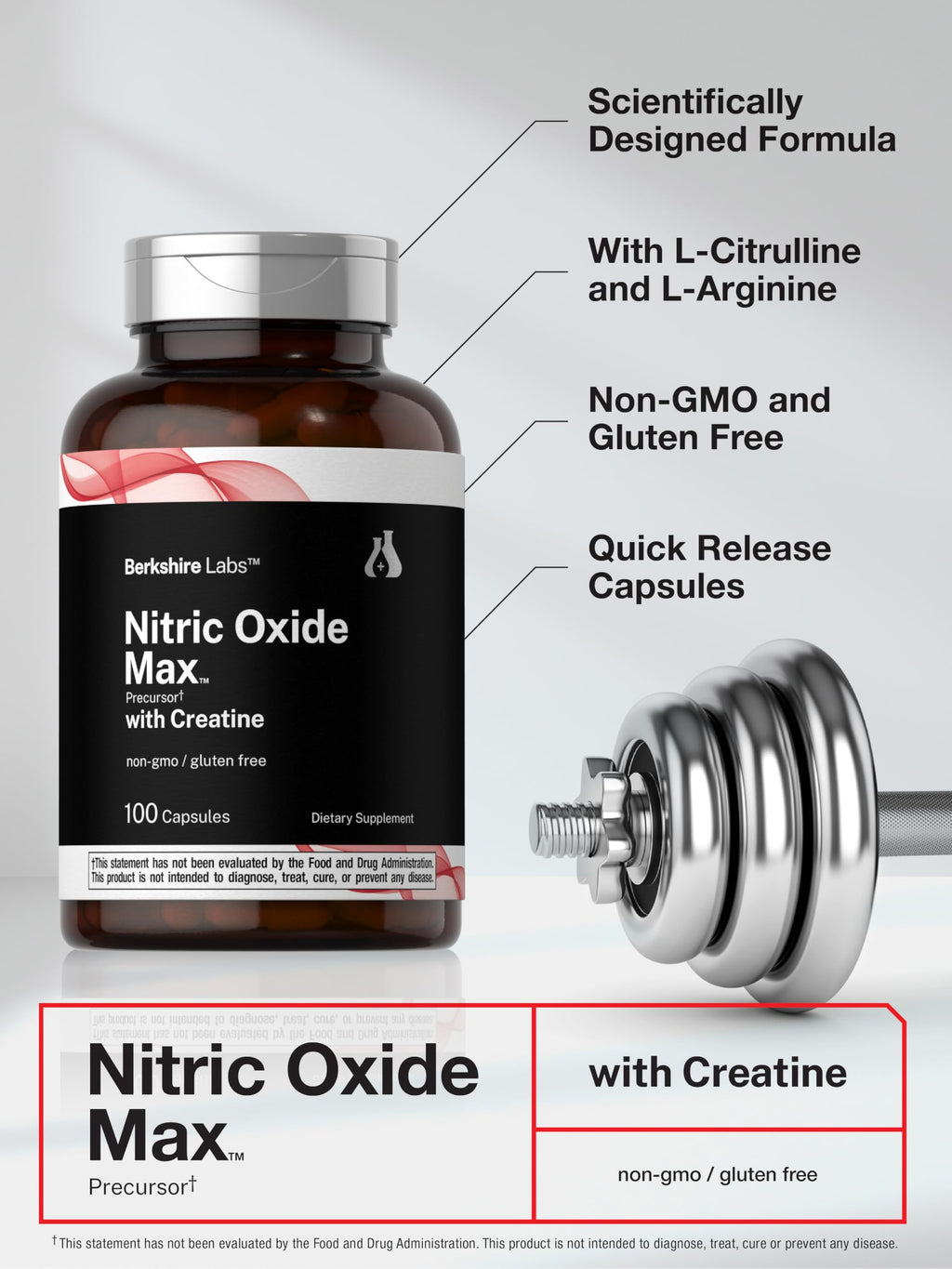 Nitric Oxide Supplement with Creatine Monohydrate 100 Capsules Y37228