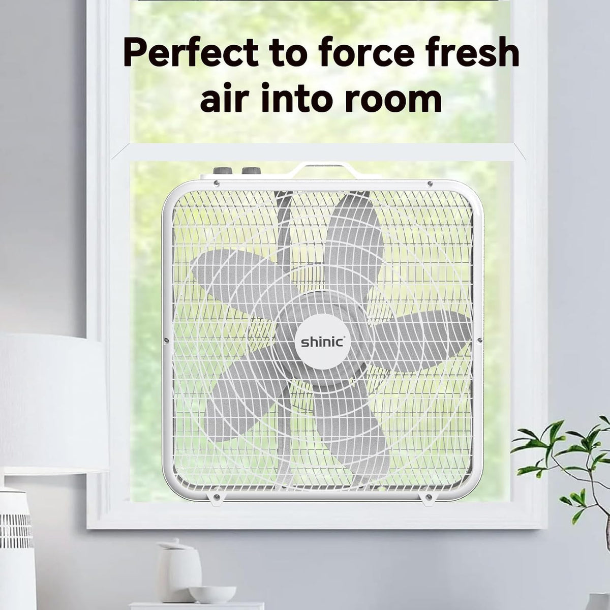 20” Box Fan with Thermostat, 3-Speed Portable Floor Fan, White T669556