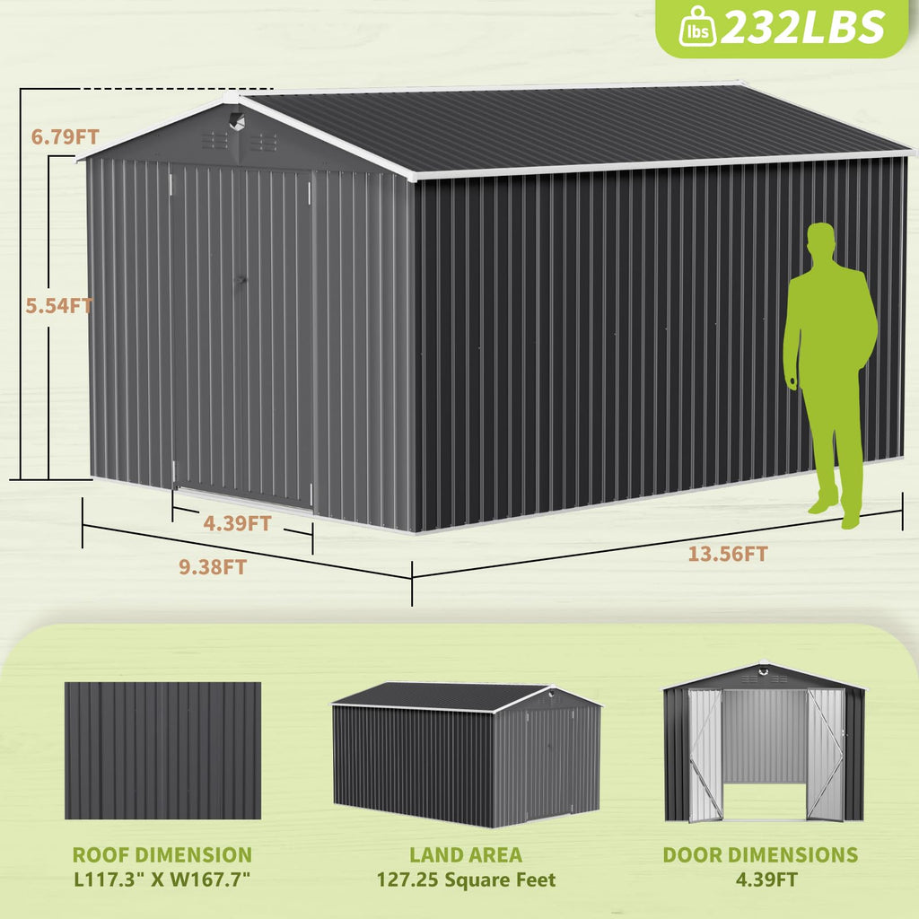 10x14 Metal Storage Shed with Lockable Doors P962235