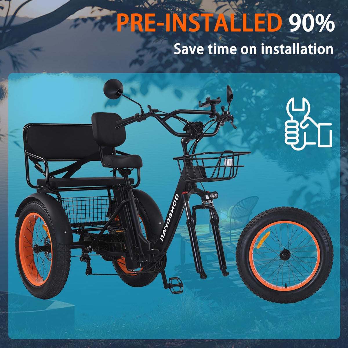 20” Fat Tire Folding 7-Speed Electric Tricycle with Rear Seat L98345