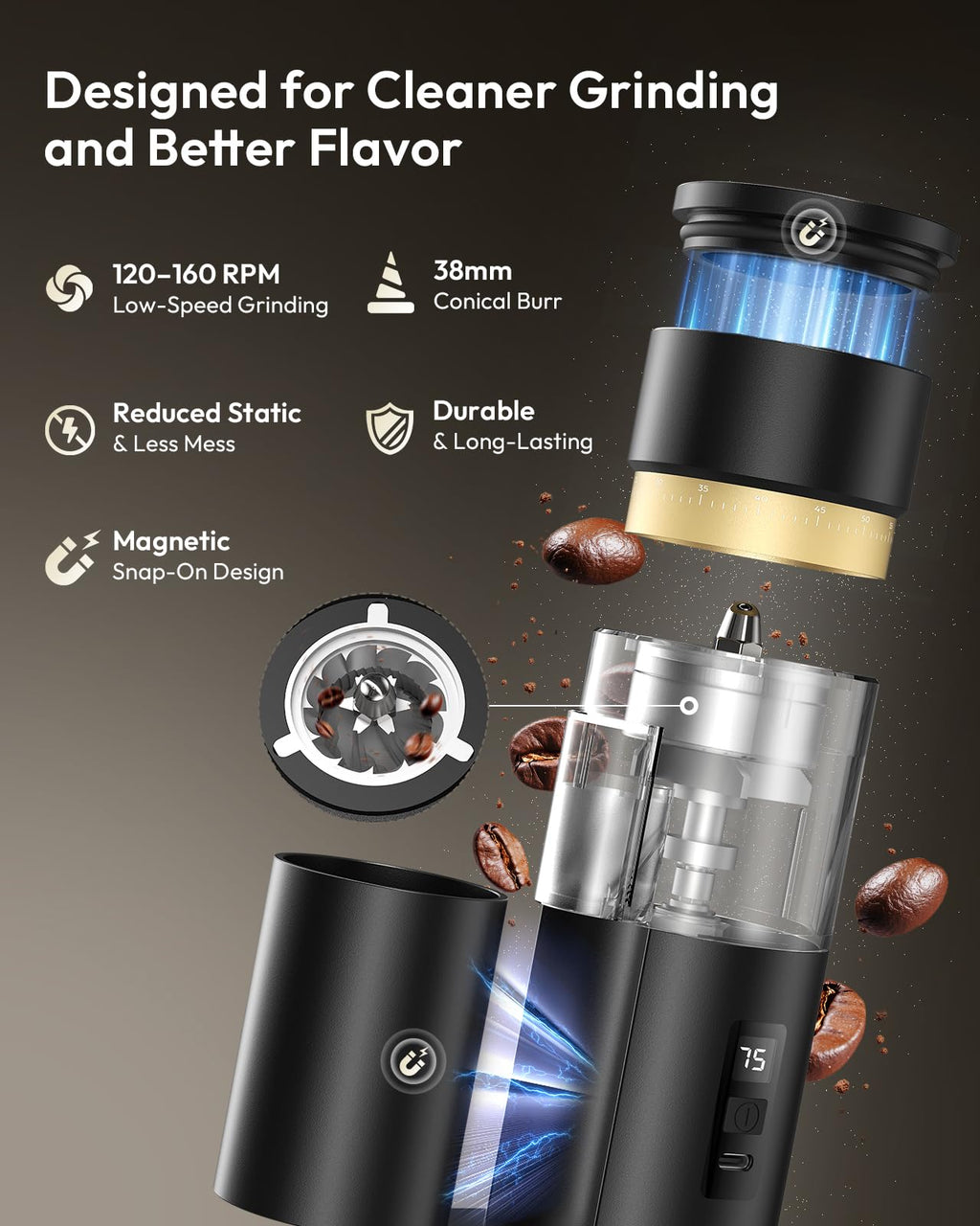 Rechargeable Single-Dose Burr Coffee Grinder M943