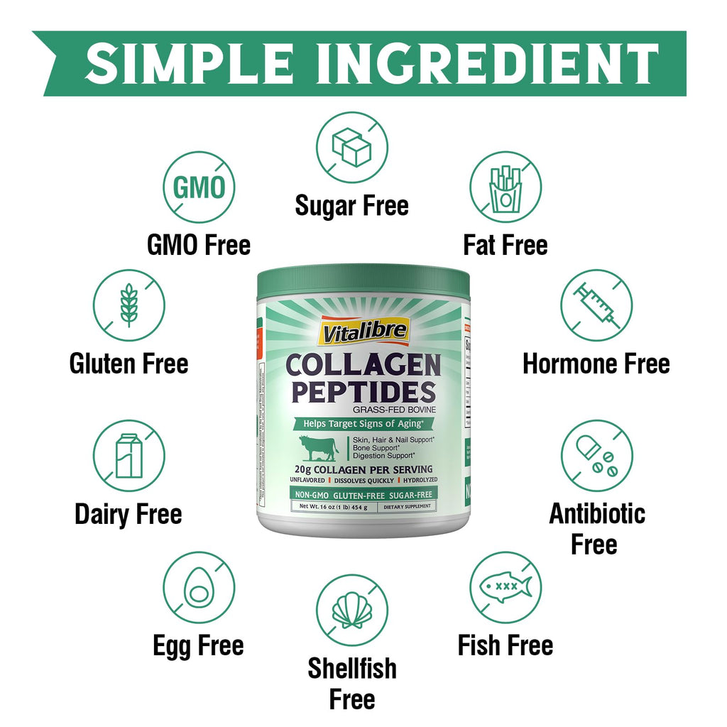 Bovine Collagen Peptides Powder, Hydrolyzed Type I & III, Unflavored, 16oz A66339
