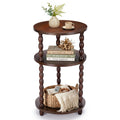 Small Round 3-Tier Solid Wood Side Table with Storage Shelf C874