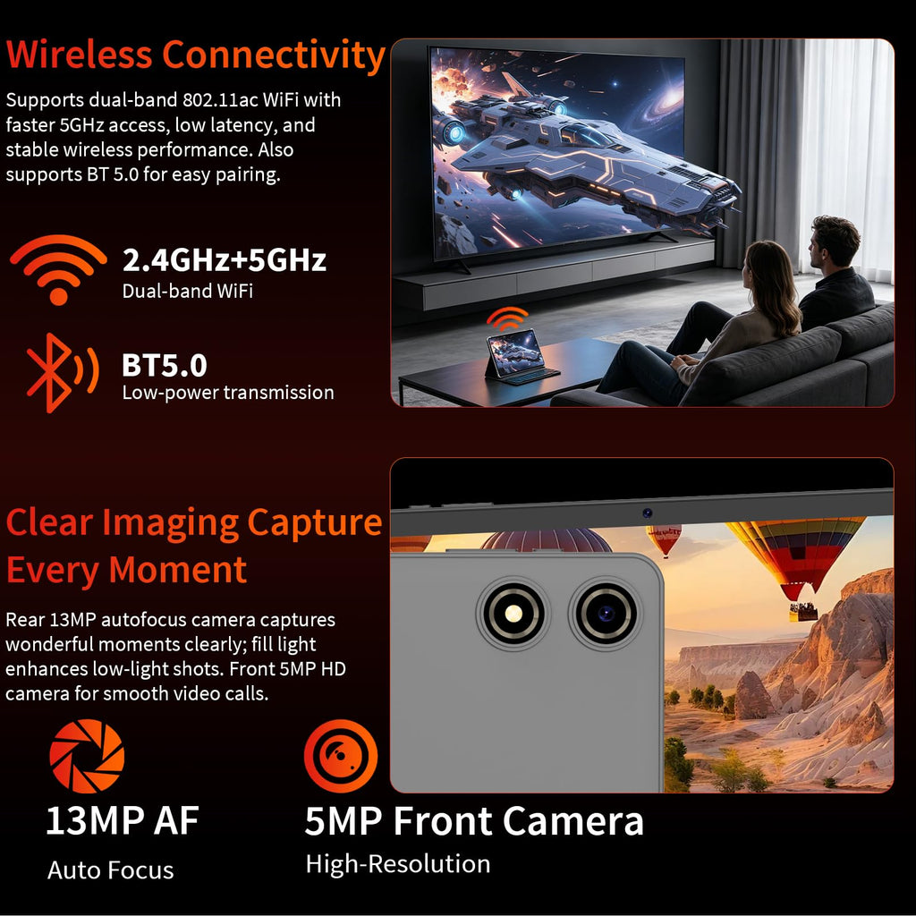 Black Android 16 Tablet with Keyboard C670