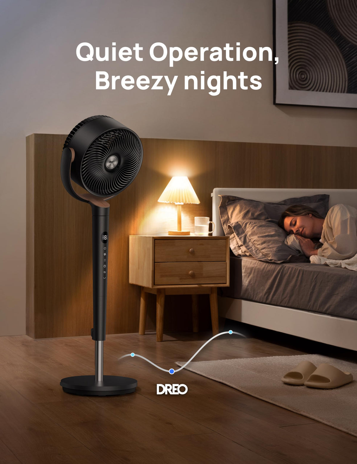 120° Oscillating Standing Fan, Quiet Floor Fan with DC Motor, 9 Speeds, 4 modes, 37-42" Adjustable Height, 9H Timer, Dark Gray E1469