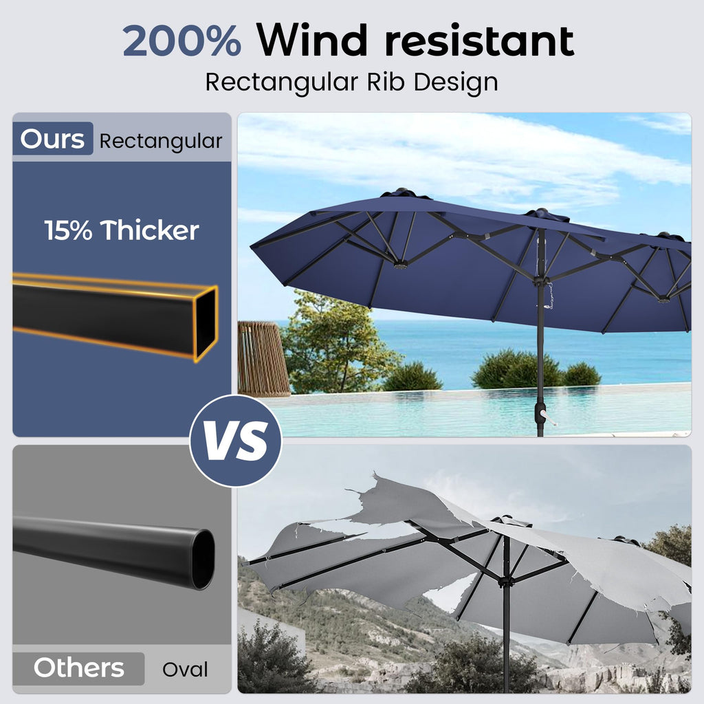 15ft Navy Blue Double-Sided Patio Umbrella with Base G853