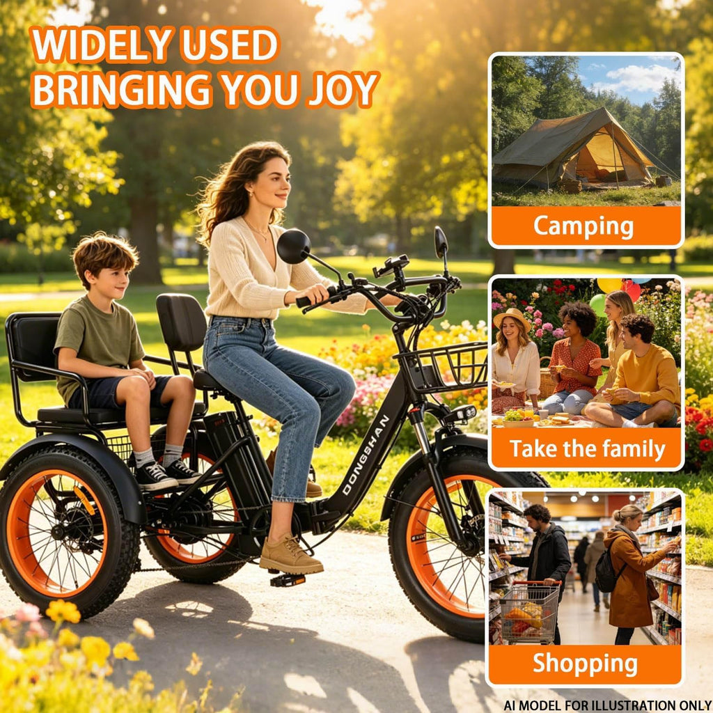 20” Fat Tire Folding 7-Speed Electric Tricycle with Rear Seat L98345