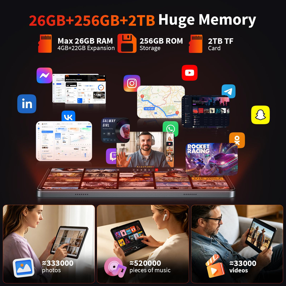 Black Android 16 Tablet with Keyboard C670