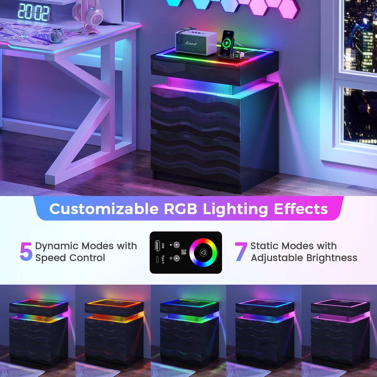 LED Night Stand Set 2 with Charging Station J218611