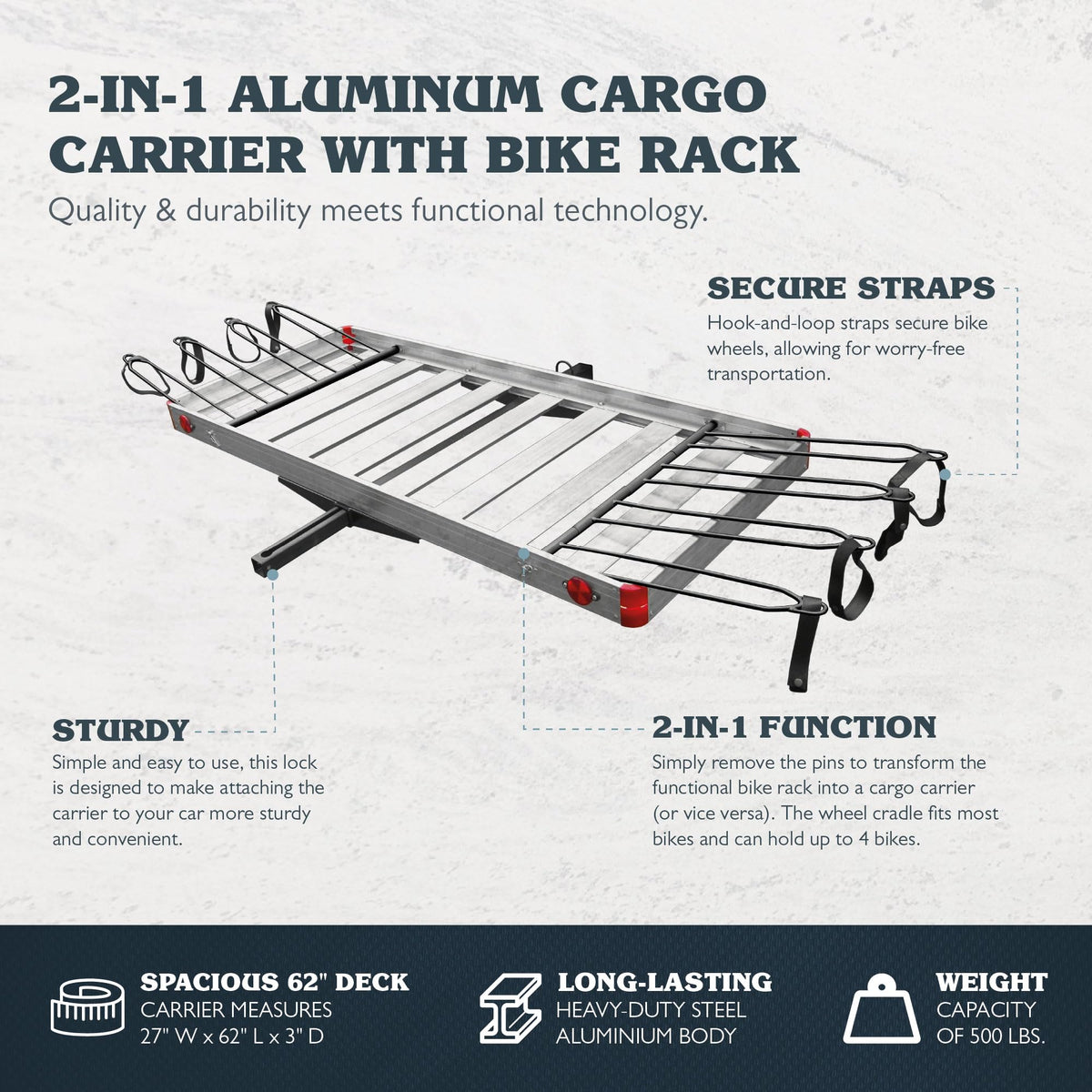 500 lb Aluminum 2-in-1 Hitch Cargo Carrier K399