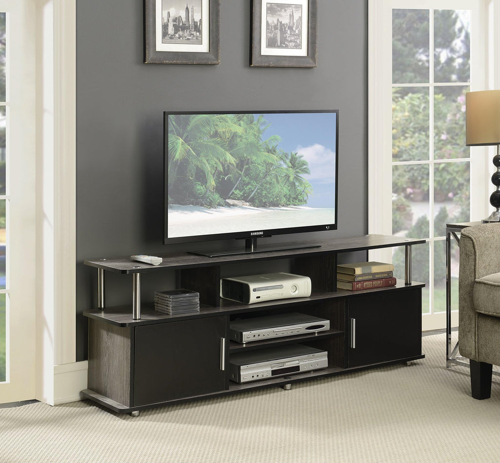 60" Weathered Gray Wood TV Stand with Cabinets and Shelves Z585132