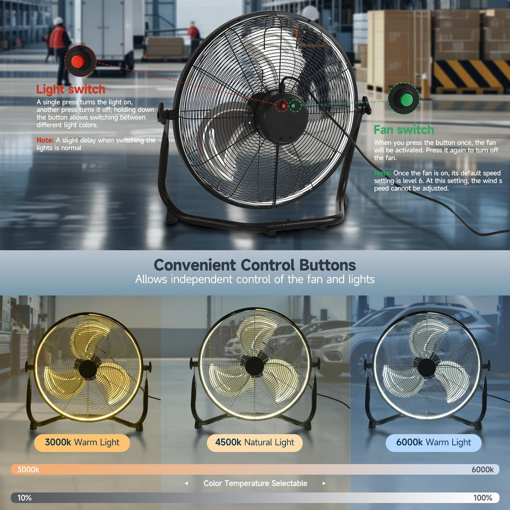 20" High Velocity Metal Floor Fan with Light B60156