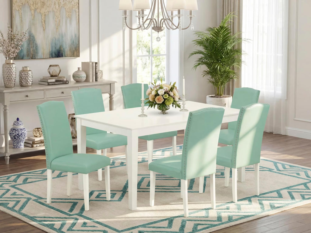 7 Piece Dining Table Set with 6 Faux Leather Chairs W183042