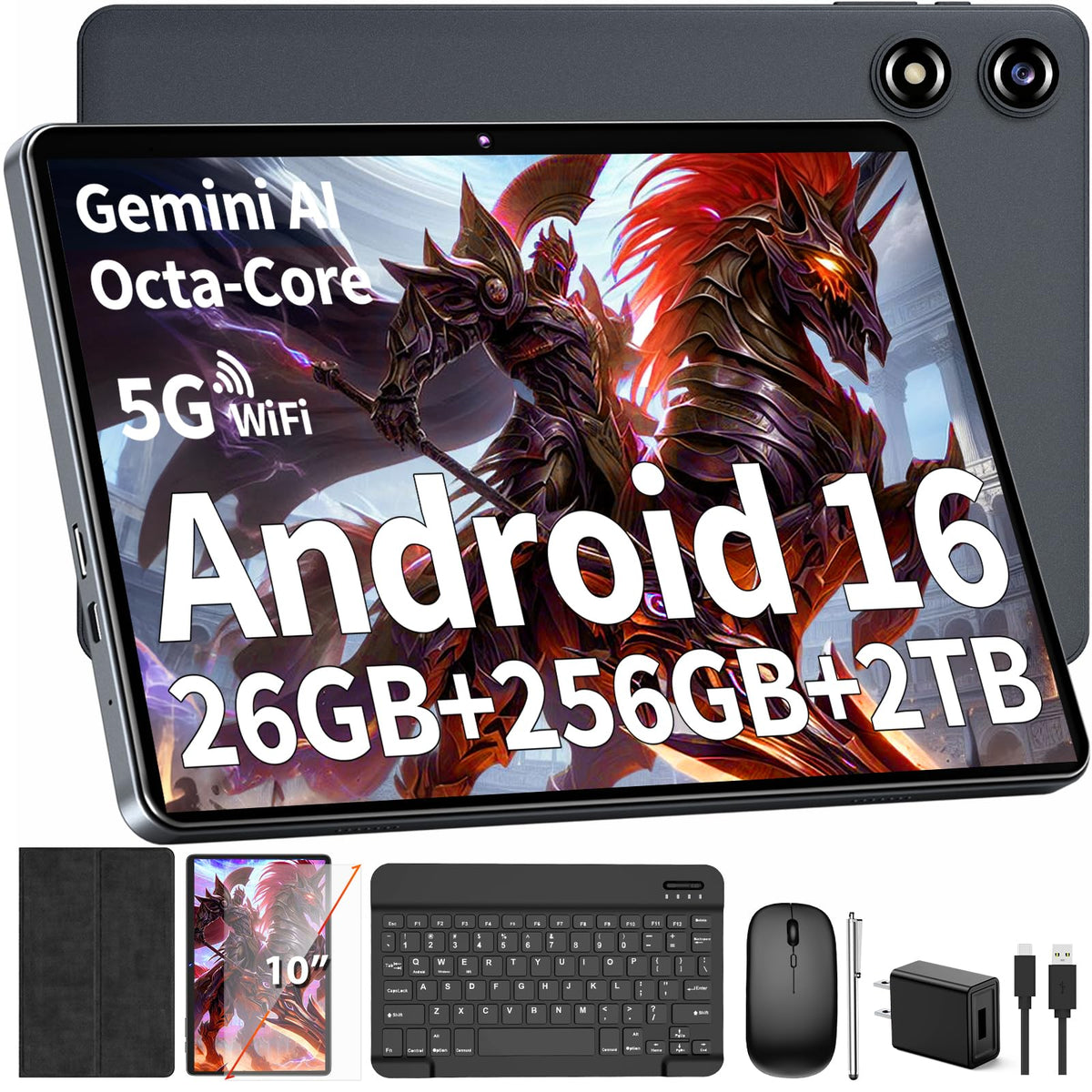 Black Android 16 Tablet with Keyboard C670