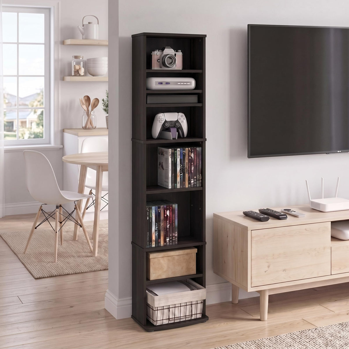 8-Tier Espresso Media Shelf with Adjustable Shelves G982371