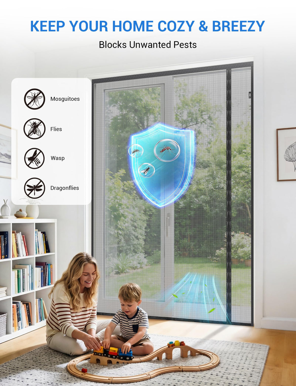 Magnetic Screen Door 72 x 80 Inch Fiberglass Mesh A5699