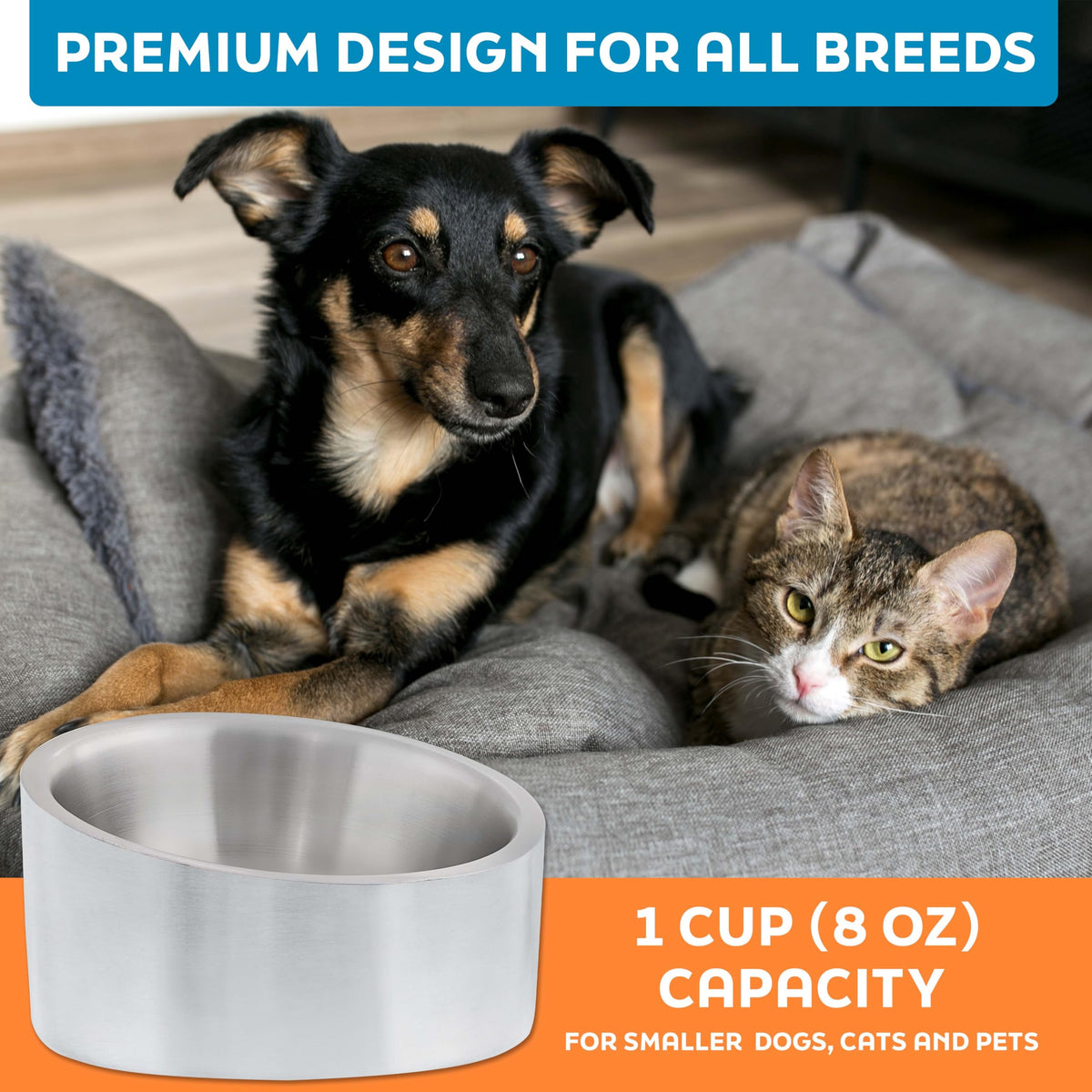 Stainless Steel Slanted Dog Cat Food Bowl 8 oz W596