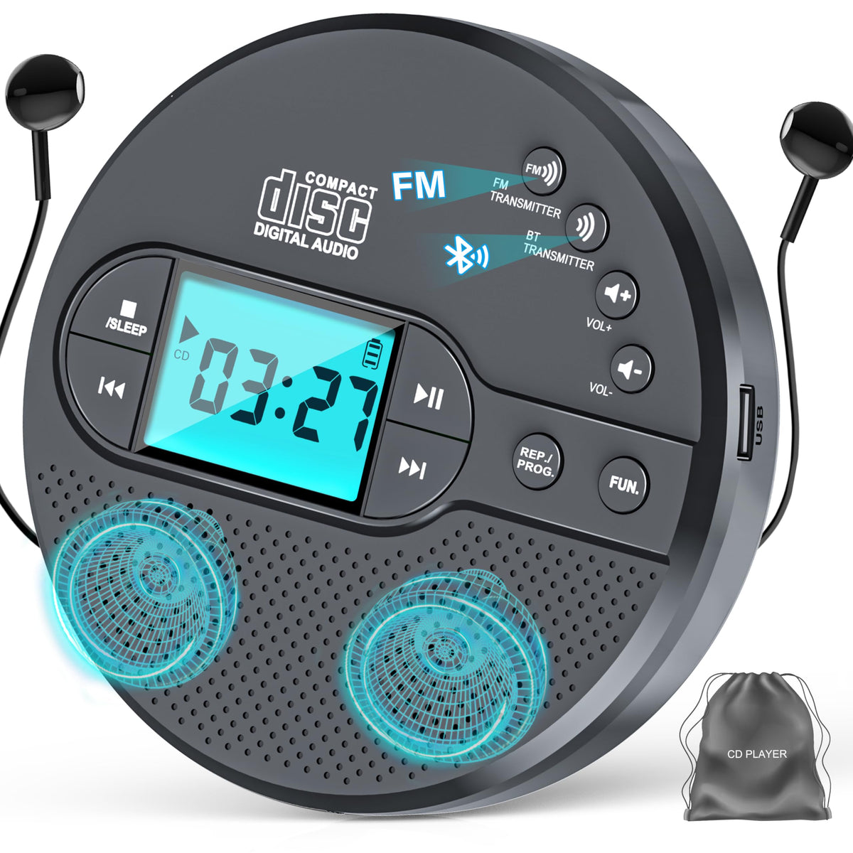 Portable CD Player with Bluetooth USB AUX FM P2433