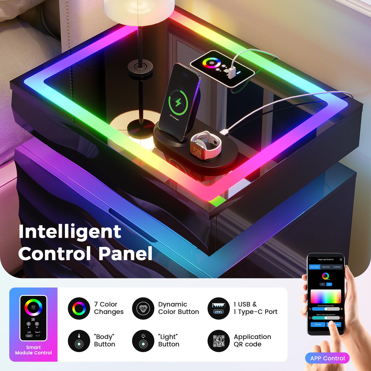 LED Night Stand Set 2 with Charging Station J218611