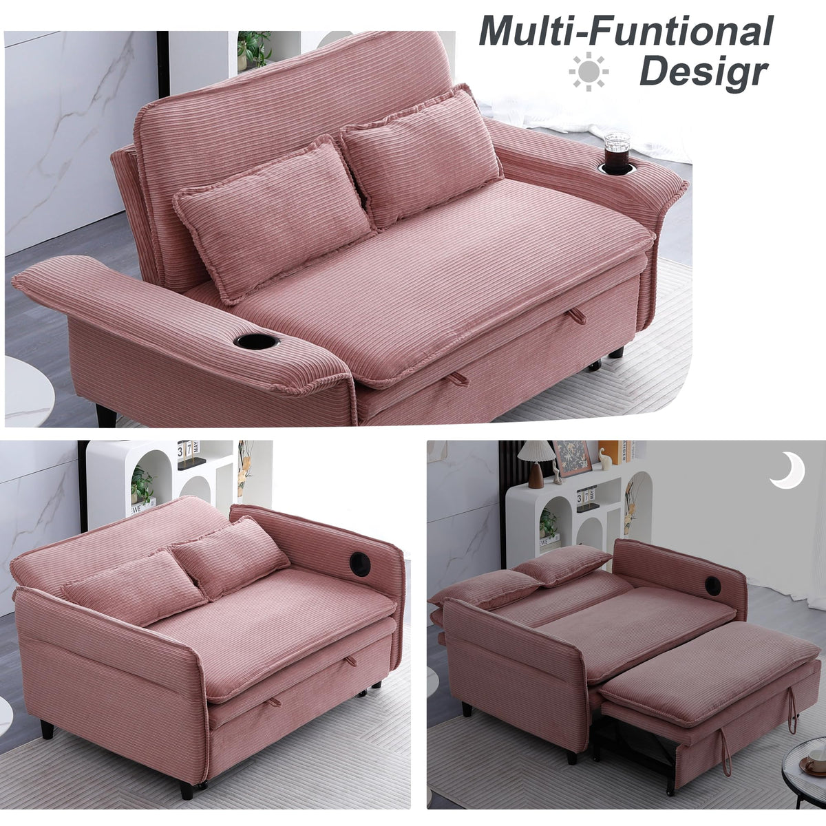 Pink Convertible Sleeper Sofa Bed M57468