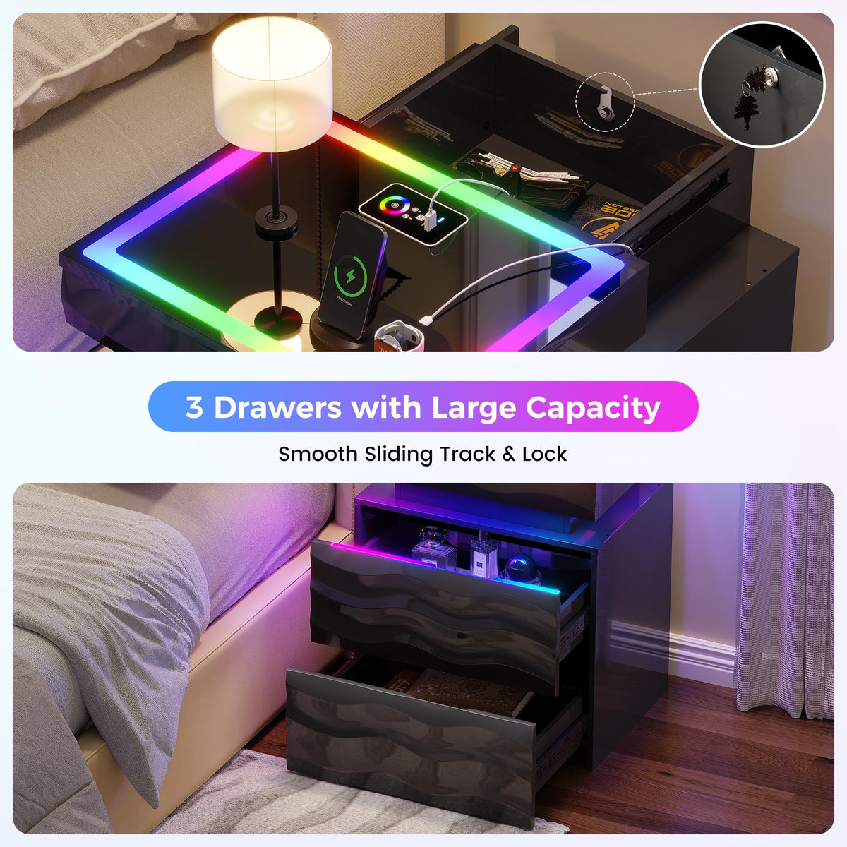 LED Night Stand Set 2 with Charging Station J218611