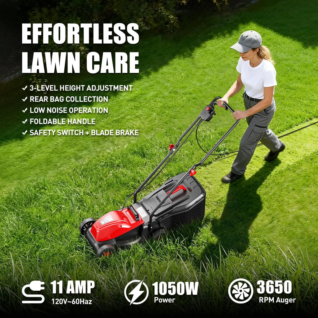 14" Corded Lawn Mower, 3-Height, 2-in-1 Mulch & Bag V533182