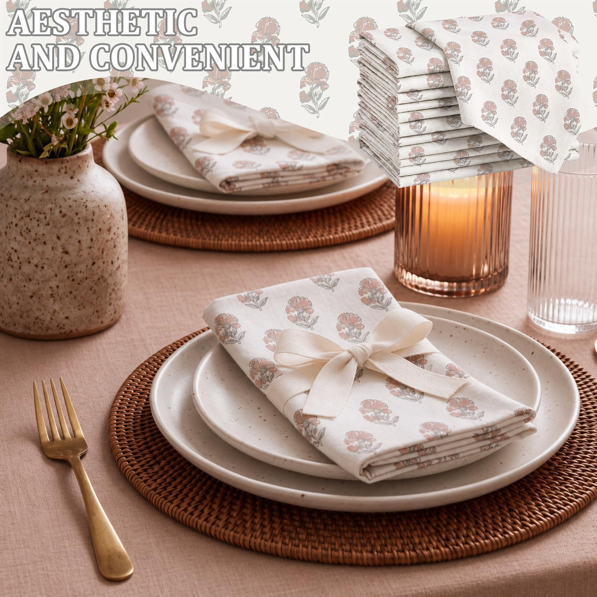 Linen Floral Cloth Napkins Set of 12 B5461