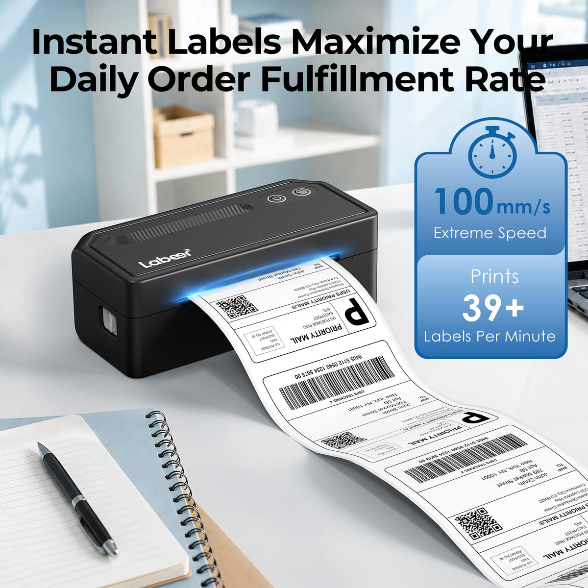 Bluetooth Thermal Shipping Label Printer Black F333897