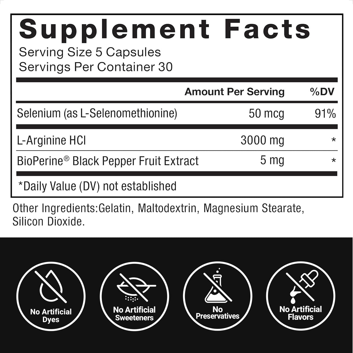 L-Arginine 3000mg Nitric Oxide Supplement 150 Capsules V12774