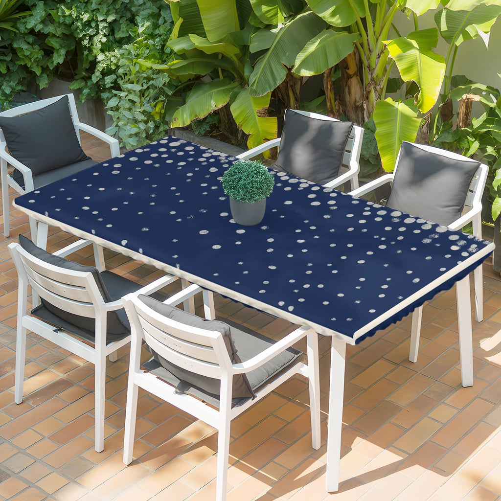 Silver Speckle Fitted Rectangle Tablecloth 32" x 72" Navy Blue Elastic Waterproof Table Cover W68091