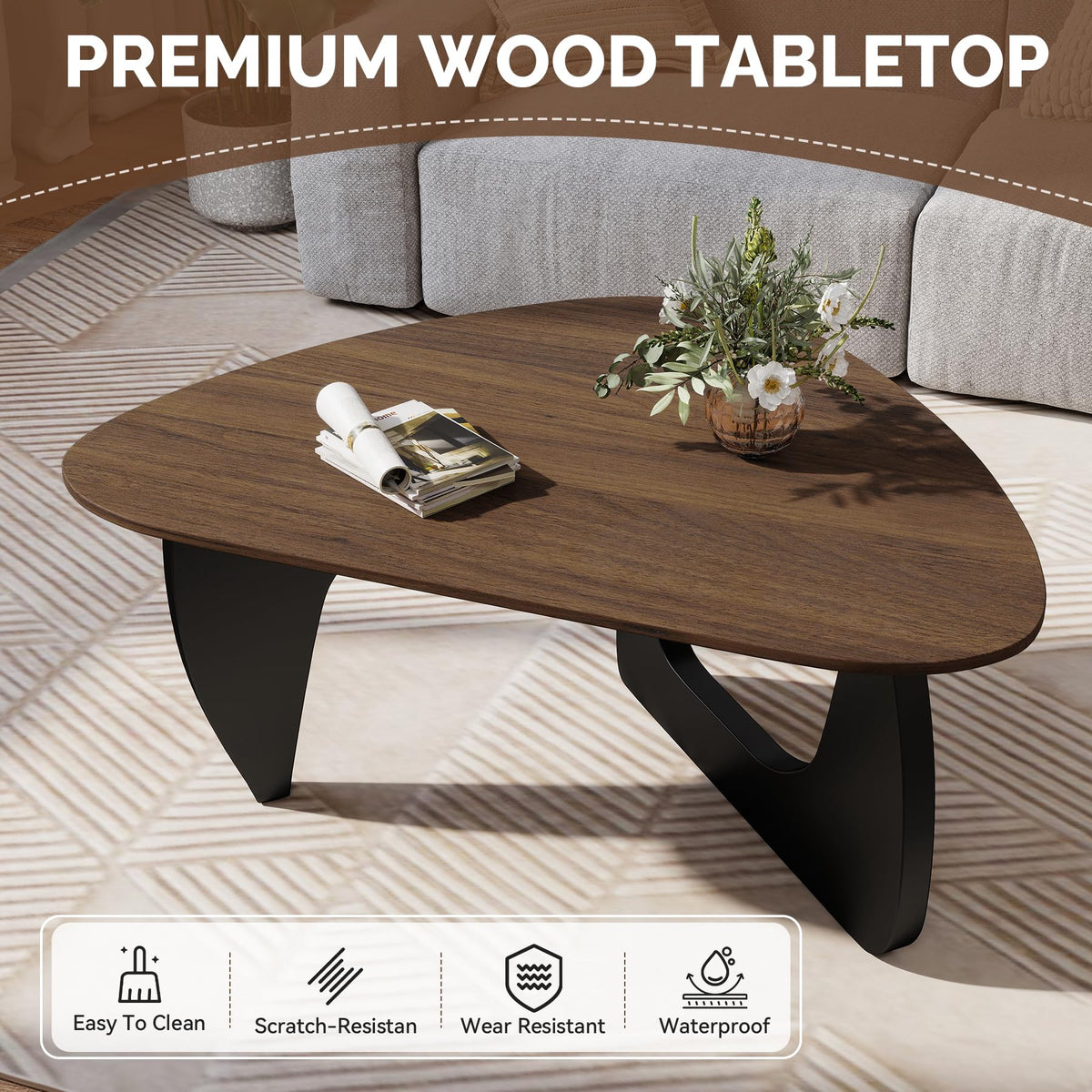 Wood Coffee Table with Wooden Top & Unique Base M6325