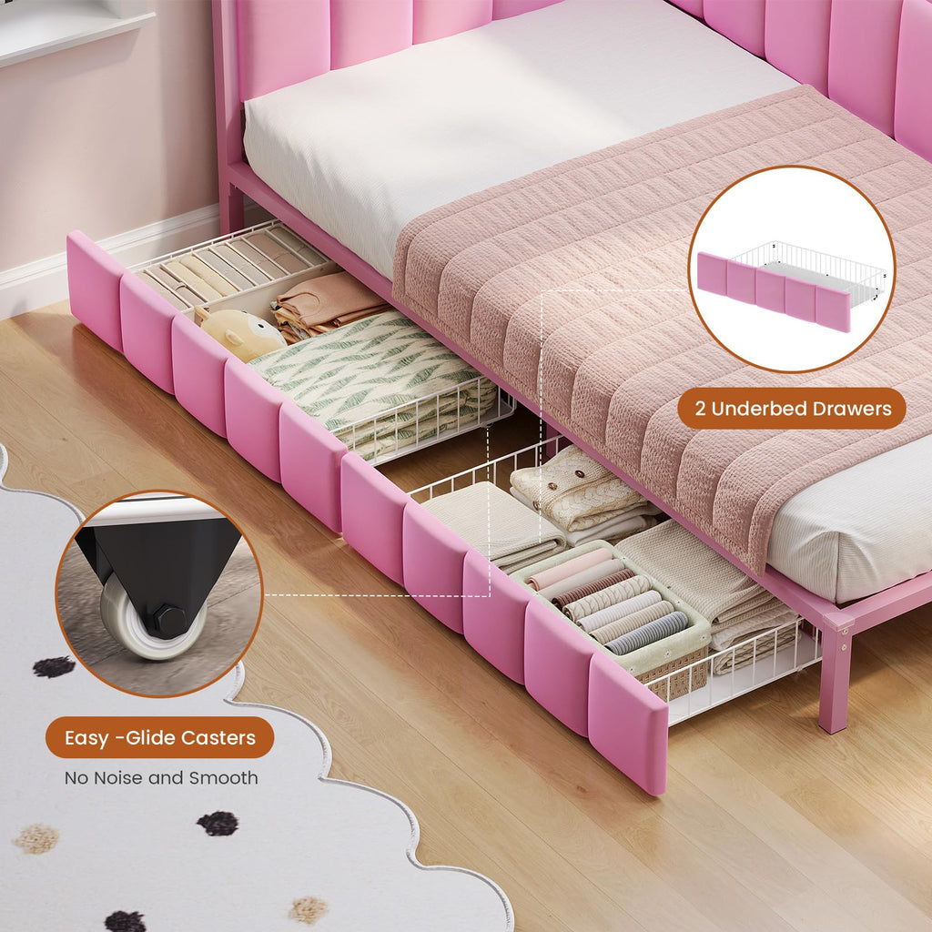 Pink Twin Size Corner Bed Frame with Storage Drawers Z8353