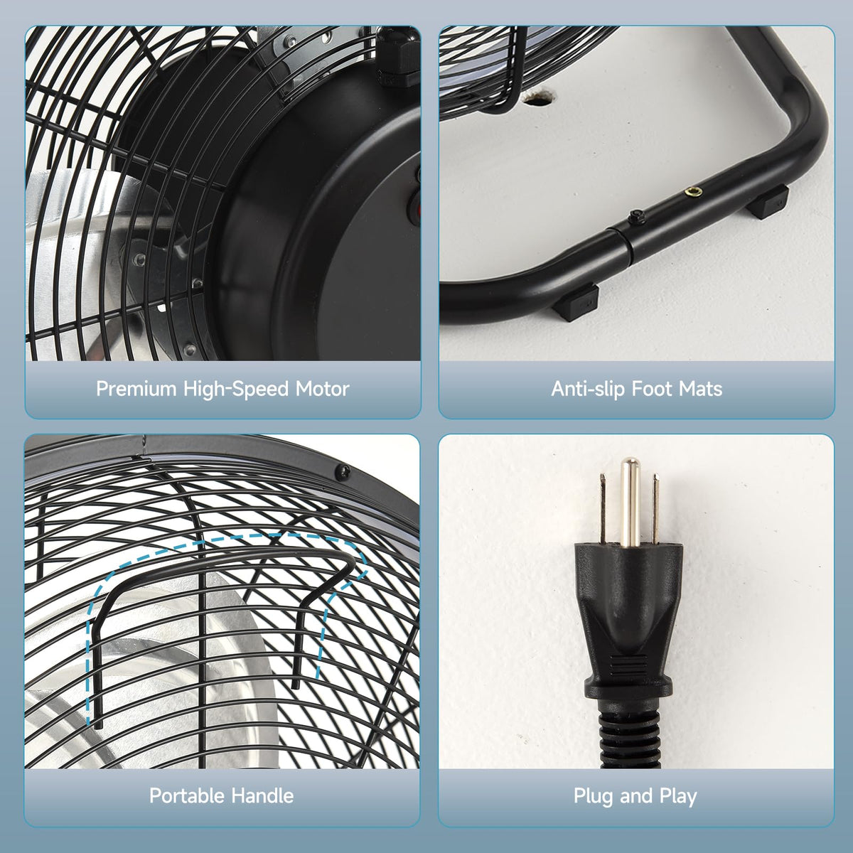 20" High Velocity Metal Floor Fan with Light B60156