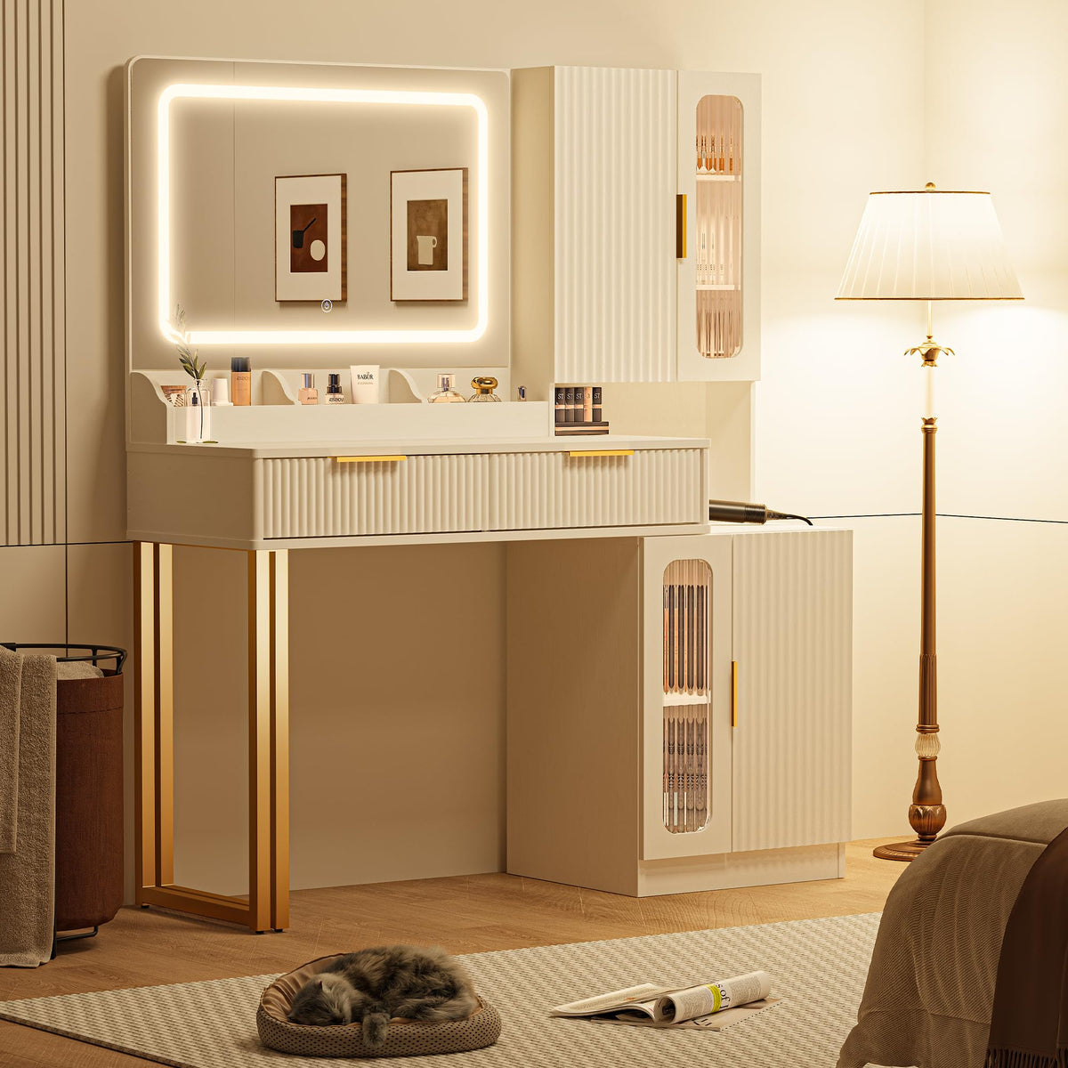 42" Makeup Vanity Desk with Mirror and Lights L448733