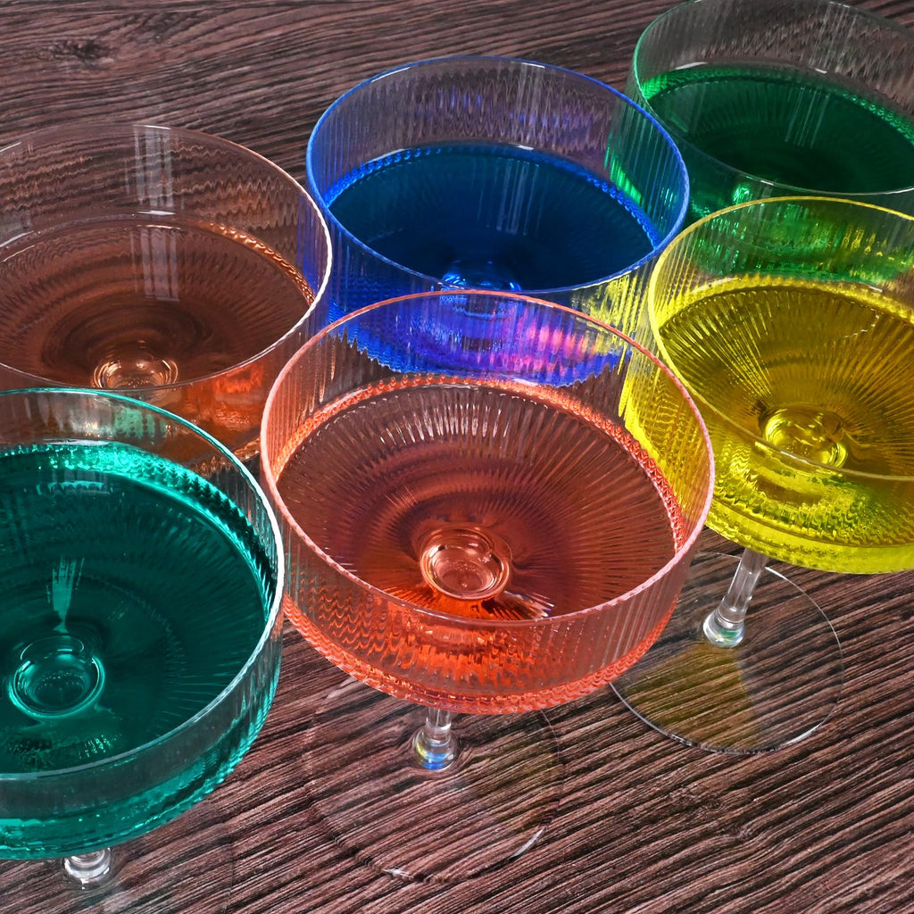 Ribbed Coupe Glasses Set of 6 Crystal Handmade 10Oz J206