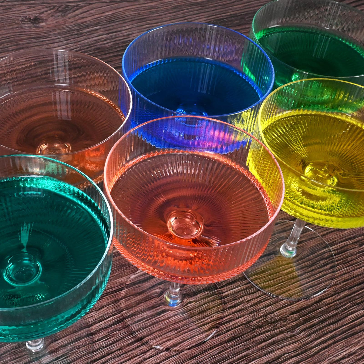 Ribbed Coupe Glasses Set of 6 Crystal Handmade 10Oz J206