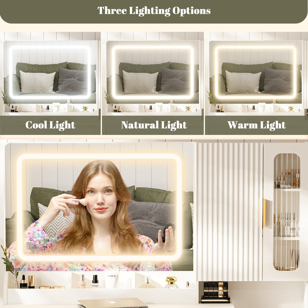 42" Makeup Vanity Desk with Mirror and Lights L448733