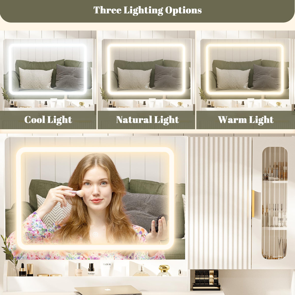42" Makeup Vanity Desk with Mirror and Lights L448733