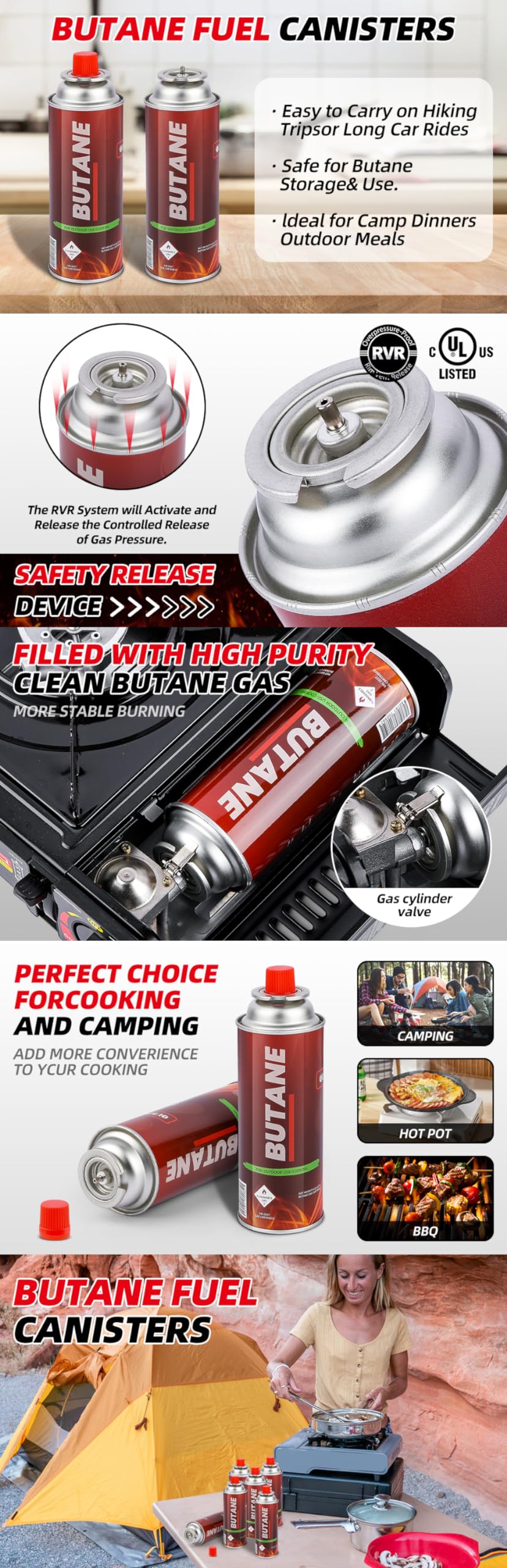 8oz Butane Fuel Canisters Pack of 4 W5558