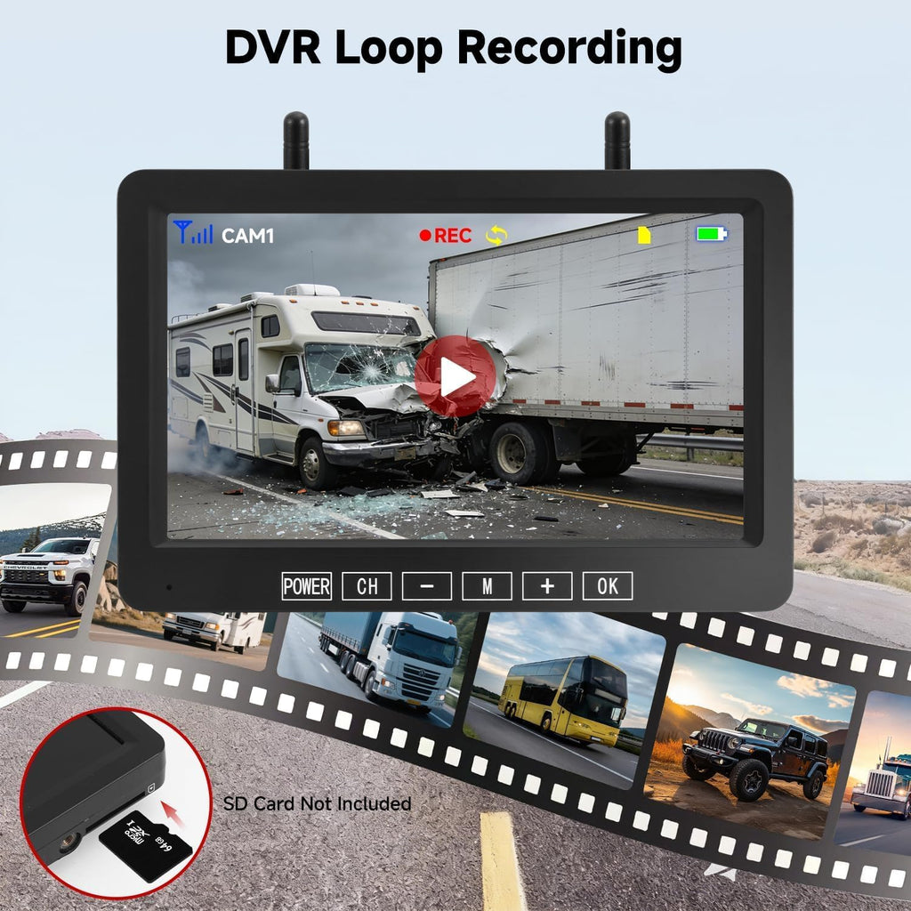Dual Magnetic Wireless Backup Camera, 7” 1080P HD 4CH DVR Monitor O39738