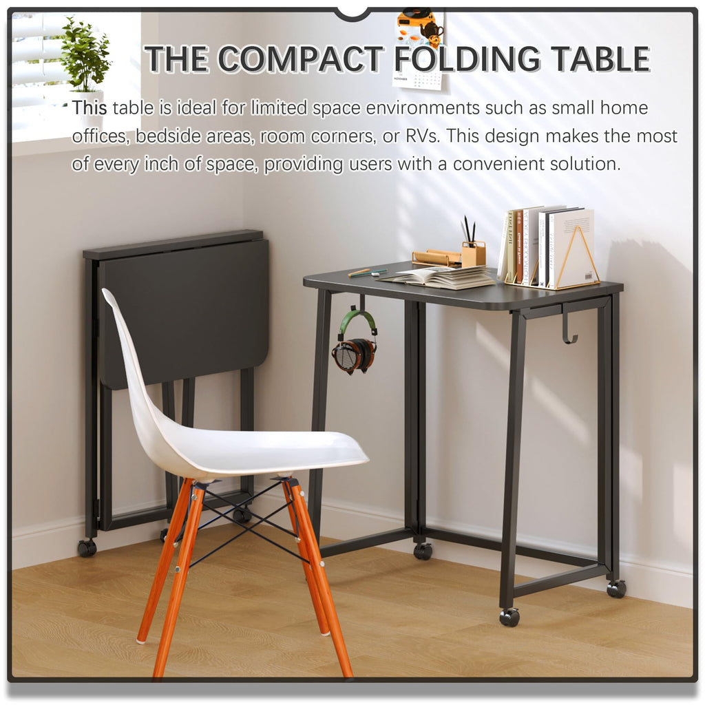 23.6" Folding Mobile Desk with Wheels, All Black D2779