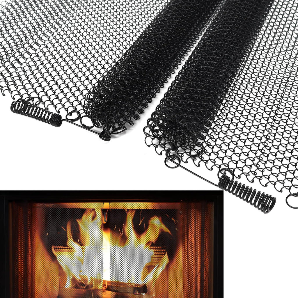 2 Pack Black Metal Fireplace Mesh Screen Curtain G875