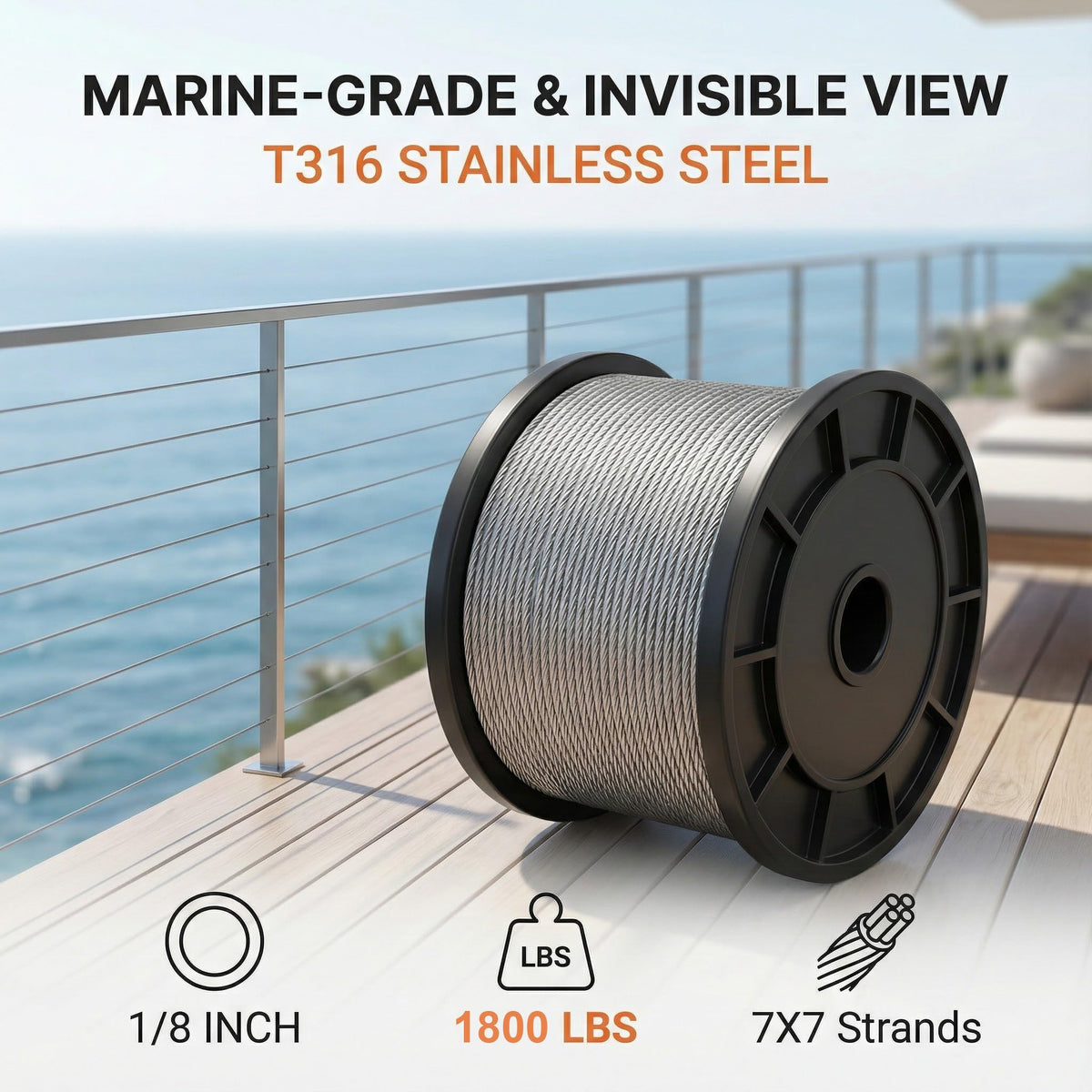1/8 Stainless Steel T316 Cable 500FT Q5441