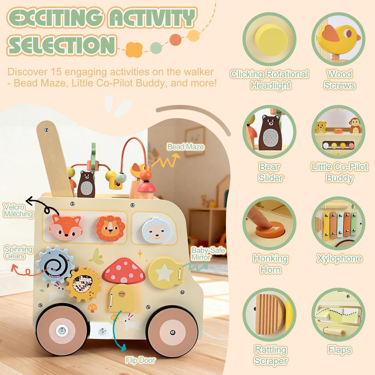 Wooden Activity Cube Push Walker C565679
