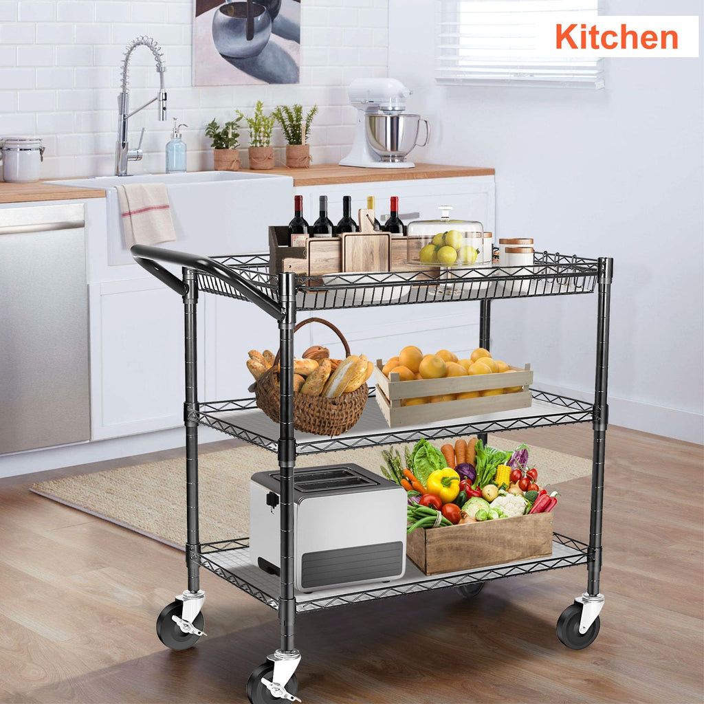 Heavy Duty 3 Tier Rolling Utility Cart with Wheels, Black B5848